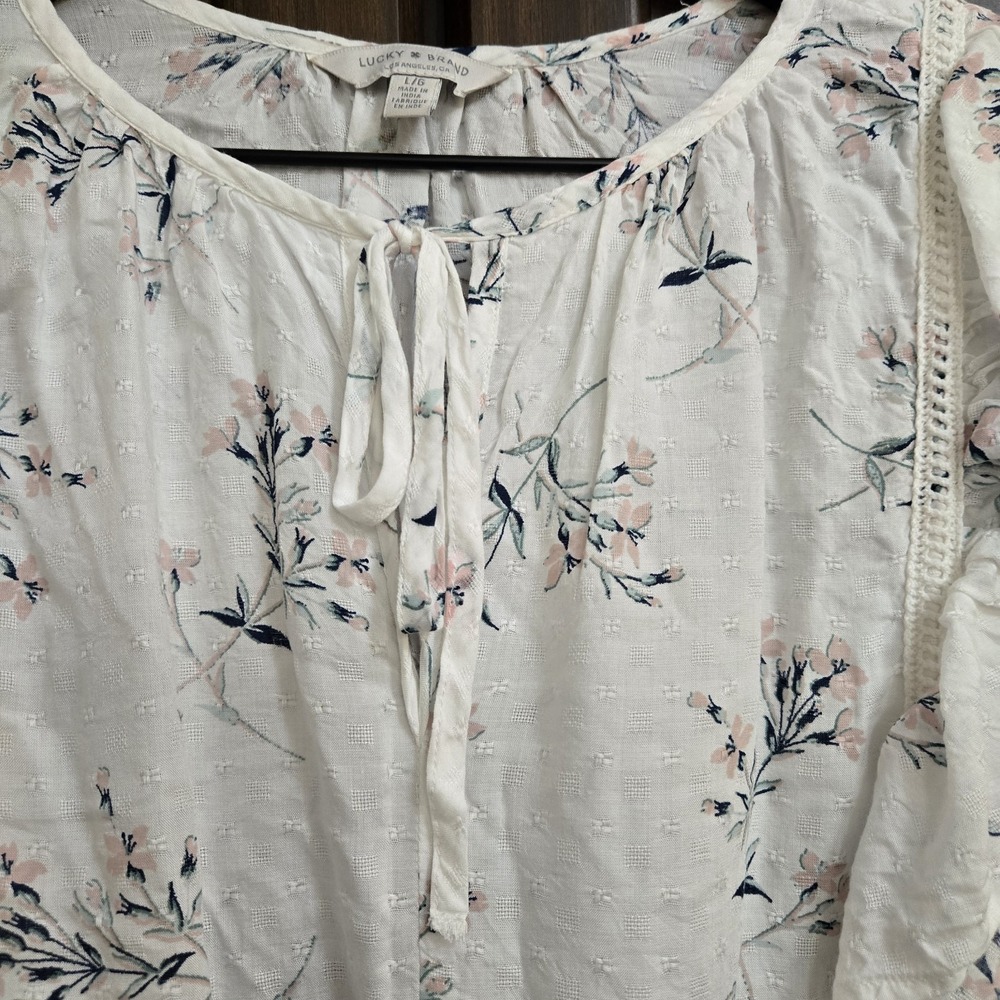 Lucky Brand Top Womens Large Cottagecore Boho Hippie Fairy Peasant Peplum Floral - Picture 3 of 11